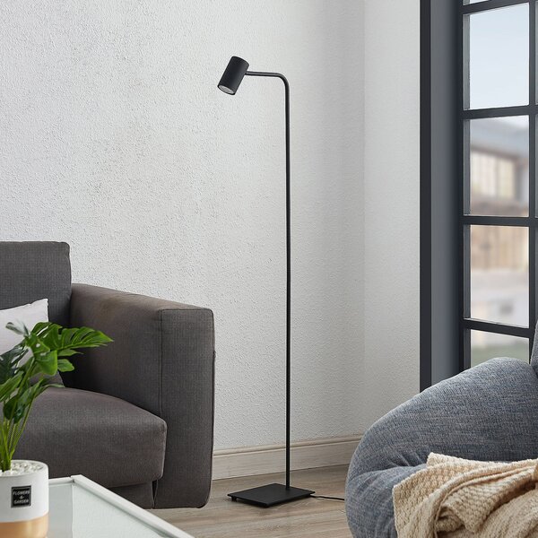 Lindby Sanad podna lampa, visina 140 cm, crna, metal, GU10, Crno, Dnevni boravak/blagovaonica, Metal