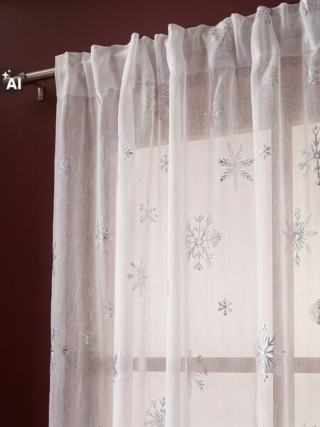 Sinsay - Polutransparentna božićna zavjesa sa srebrnim pahuljicama