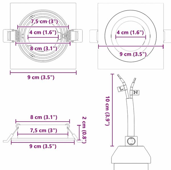 Reflektor 24 kom. Crna 9 x 9 x 2 cm Aluminij - Crna 24 Četvrtasto