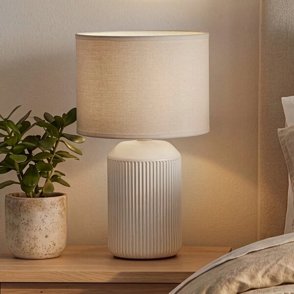 Briloner Stolna lampa Ino, bijela, visina 38 cm, E27, keramika, tkanina, Bijela, Dnevni boravak/blagovaonica, Keramika