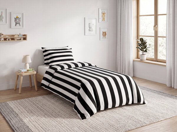 Pamučna posteljina STRIPE BALANCE crno-bijela Dimenzije posteljine: 70 x 90 cm | 140 x 200 cm