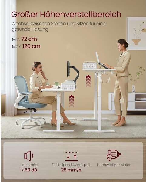 Podesivi električni radni stol, 60 x 120 x (72-120) cm, bijeli