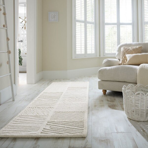 Bijela ručno rađena staza od mješavine vune 80x230 cm Sculptured Blocks – Flair Rugs