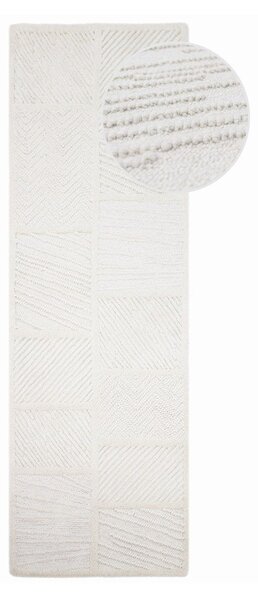 Bijela ručno rađena staza od mješavine vune 80x230 cm Sculptured Blocks – Flair Rugs