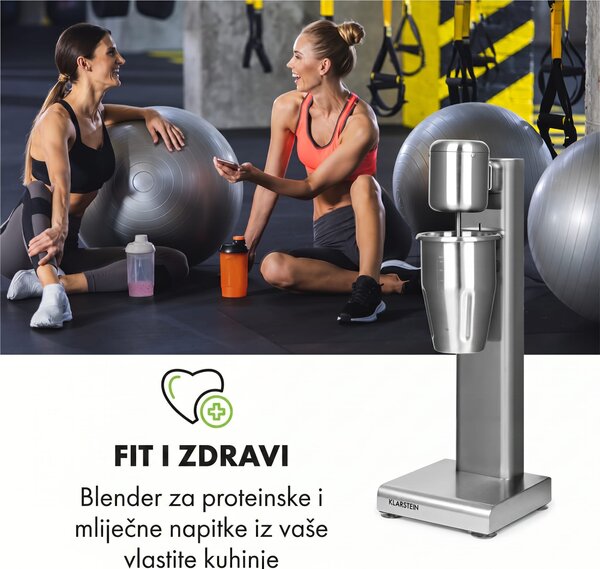 Klarstein Kraftpaket, mikser za mliječne koktele, proteinski napitci, 80 W, nehrđajući čelik, srebrni