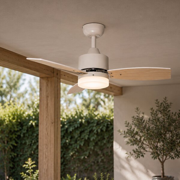 Vanjski stropni ventilator bijeli s uzorkom drveta 91,3 cm uklj. LED prigušiv s daljinskim upravljačem IP44 - Toledo