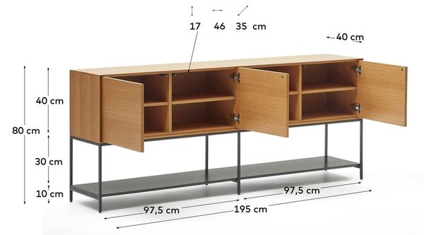 Niska komoda u dekoru hrasta u prirodnoj boji 195x80 cm Vedrana – Kave Home