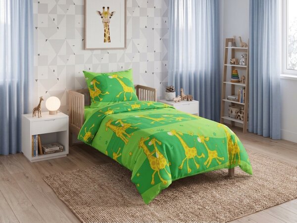 Krep posteljina za krevetic Giraffe zelena