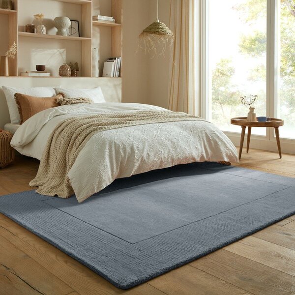 Tamno plavi ručno rađen vunen tepih 120x170 cm Textured Wool Border – Flair Rugs