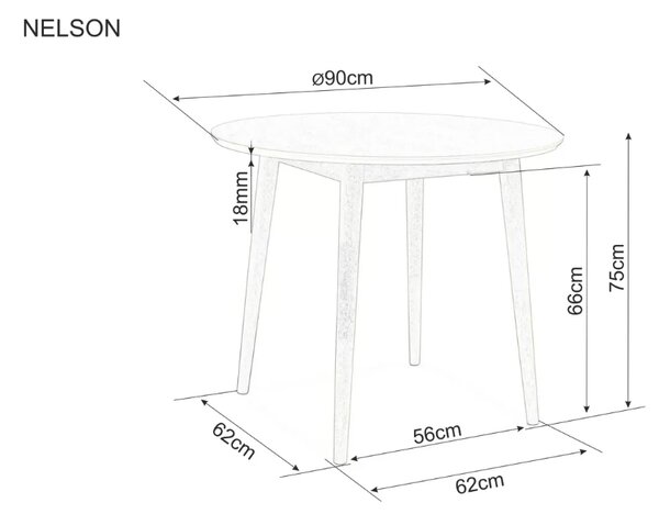 Blagovaonski stol NELSON s pločom u dekoru medenog hrasta 90X90