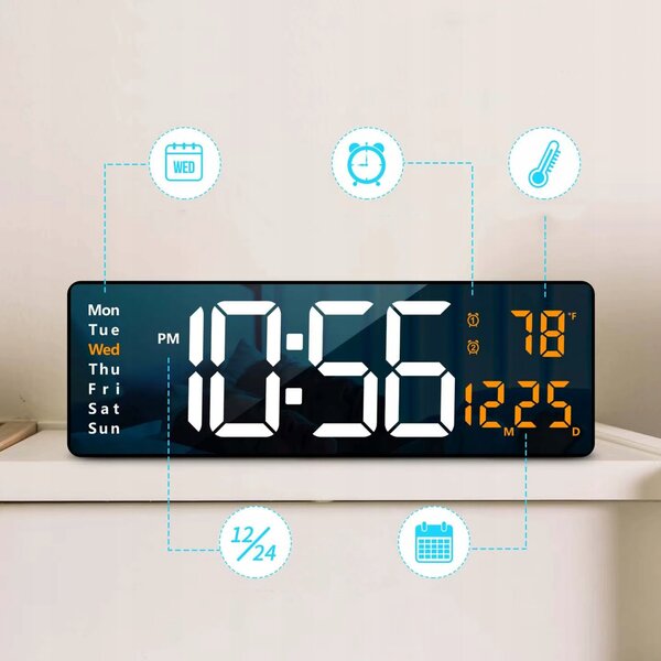 Moderna xxl led elektronička budilica 39cm usb + daljinski