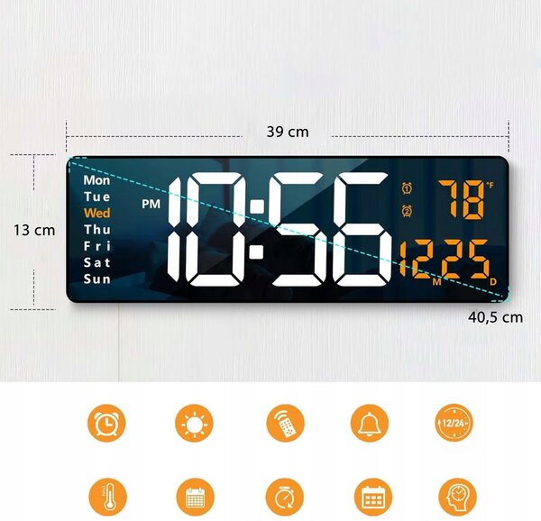 Moderna xxl led elektronička budilica 39cm usb + daljinski