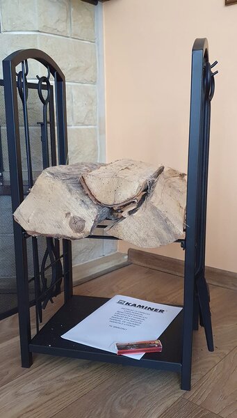 Metalni stalak za drva sa priborom crni 73cm