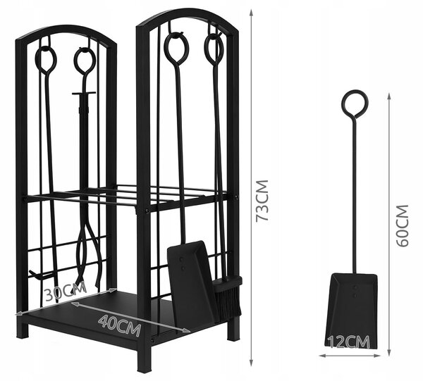 Metalni stalak za drva sa priborom crni 73cm