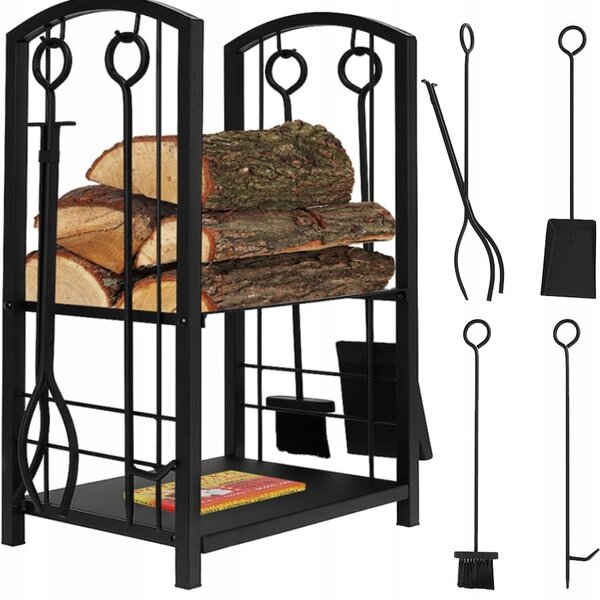Metalni stalak za drva sa priborom crni 73cm