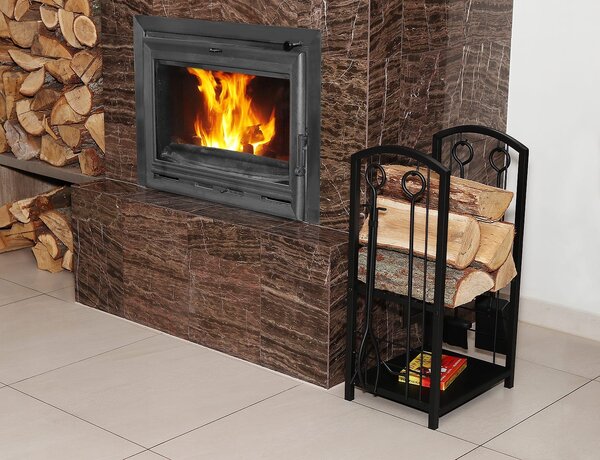 Metalni stalak za drva sa priborom crni 73cm