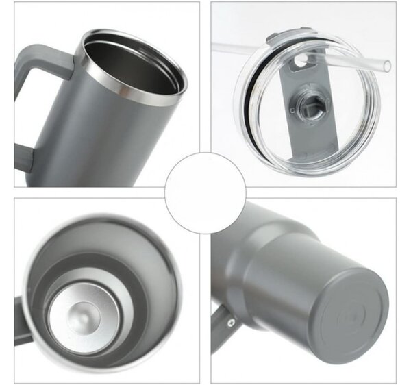 Termo čaša s ravnom slamkom TERMOS 1000 ml, siva