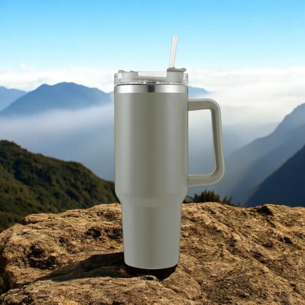 Termo čaša s ravnom slamkom TERMOS 1000 ml, siva