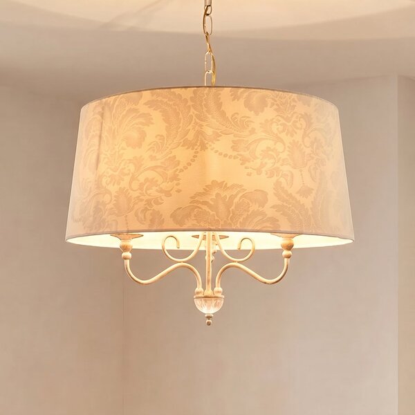 Jupiter Sofia Ecrie viseća lampa, bež/zlatna, tkanina, čelik, E27, prigušiva, Bež, Dnevni boravak/blagovaonica