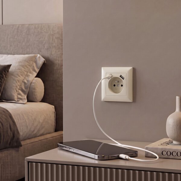 Jednostruka utičnica s uzemljenjem + USB-A USB-C OSTE JNH004-G Beige