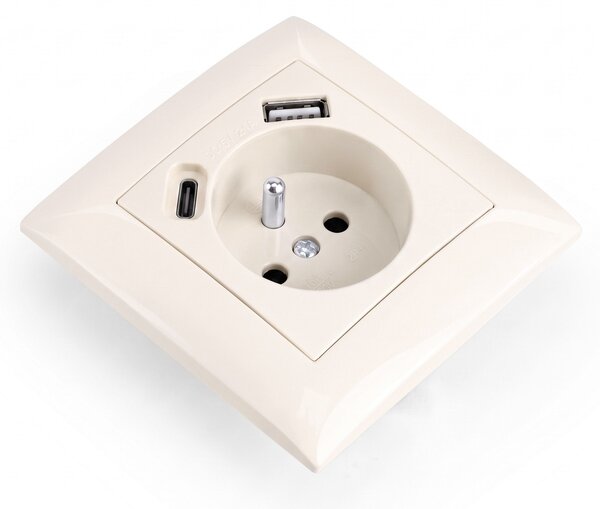 Jednostruka utičnica s uzemljenjem + USB-A USB-C OSTE JNH004-G Beige
