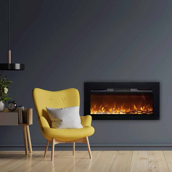 Dekorativni električni kamin, ElectricSun Paula GLASS XXS, zidni, podni i ugradbeni, s grijanjem, s plamenom u 3 boja, s daljinskim upravljačem, Š76xV