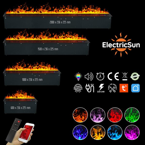 Električni kamin na vodenu paru ElectricSun MISTique medij, s plamenom u 8 boja, sa zvukom, s daljinskim upravljačem i mobilnom aplikacijom, 100 cm