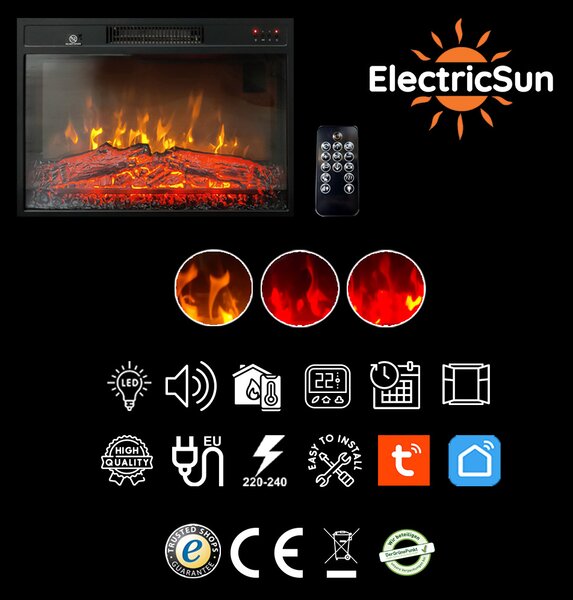 Ugradni elektricni kamin, ElectricSun 23 inč, s grijanjem, s plamenom u 3 boja, sa zvukom i mobilnom aplikacijom, Š59xV44 cm