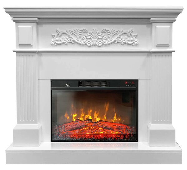 Električni kamin s grijačem, ElectricSun TUX Bijela, s plamenom u 3 boja, sa zvukom, s daljinskim upravljačem i WiFi APP, Š110xV102 cm