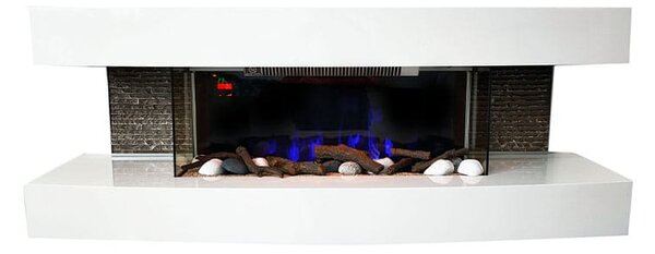 Stenski električni kamin, ElectricSun Paula Bijela Medij, s grijanjem, s plamenom u 10 boja, sa zvukom i mobilnom aplikacijom, Š120xV46xD31cm