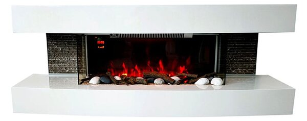 Stenski električni kamin, ElectricSun Paula Bijela Medij, s grijanjem, s plamenom u 10 boja, sa zvukom i mobilnom aplikacijom, Š120xV46xD31cm