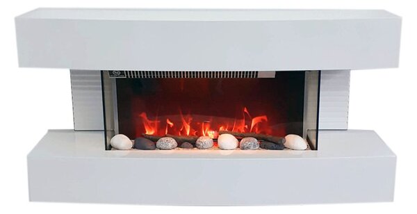 Stenski električni kamin, ElectricSun Paula Bijela Mali, s grijanjem, s plamenom u 10 boja, sa zvukom i mobilnom aplikacijom, Š81xV41xD22cm
