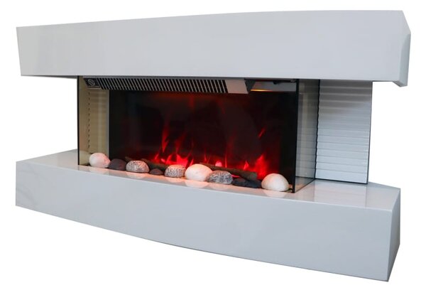 Stenski električni kamin, ElectricSun Paula Bijela Mali, s grijanjem, s plamenom u 10 boja, sa zvukom i mobilnom aplikacijom, Š81xV41xD22cm