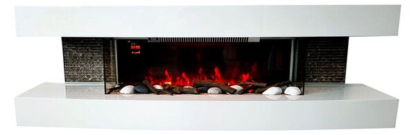 Stenski električni kamin, ElectricSun Paula Bijela Veliki, s grijanjem, s plamenom u 10 boja, sa zvukom i mobilnom aplikacijom, Š150xV46xD31cm