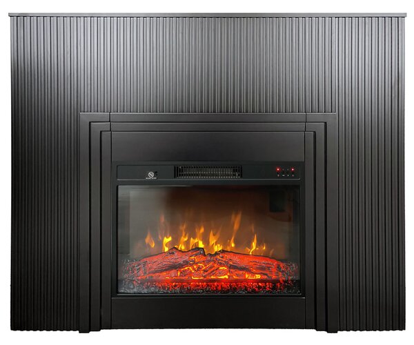 Električni kamin s drvenih letvica, ElectricSun LAMELIA Crni Mat, s grijanjem, s plamenom u 3 boja, sa zvukom i mobilnom aplikacijom, Š120xV102
