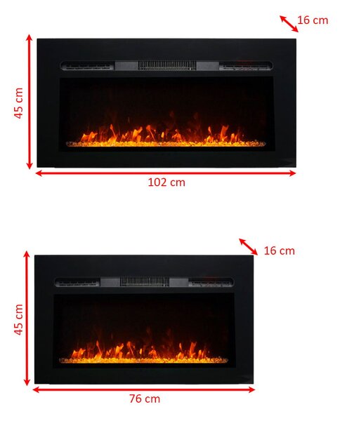 Dekorativni električni kamin, ElectricSun Paula GLASS XXS, zidni, podni i ugradbeni, s grijanjem, s plamenom u 3 boja, s daljinskim upravljačem, Š76xV