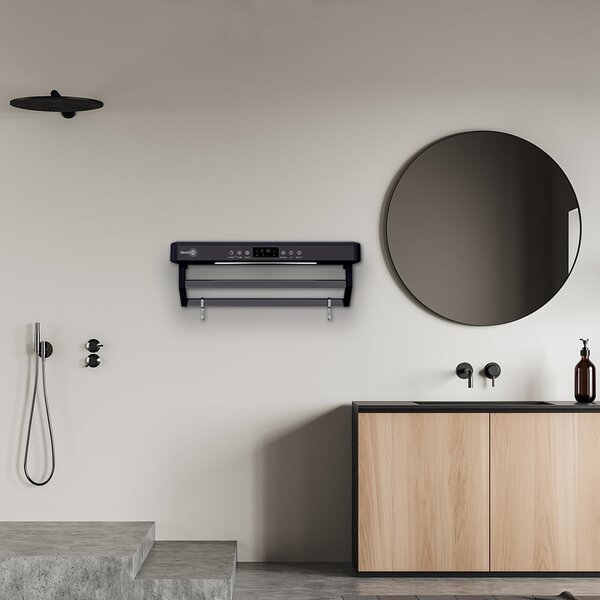 Držač za ručnike, ElectricSun PREMIUM Black, crni, 450W, suši i dezinficira, za kupaonicu i kuhinju, 60 cm