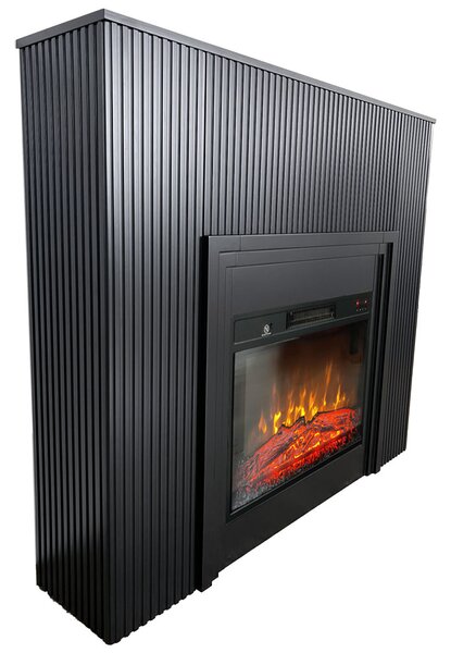 Električni kamin s drvenih letvica, ElectricSun LAMELIA Crni Mat, s grijanjem, s plamenom u 3 boja, sa zvukom i mobilnom aplikacijom, Š120xV102