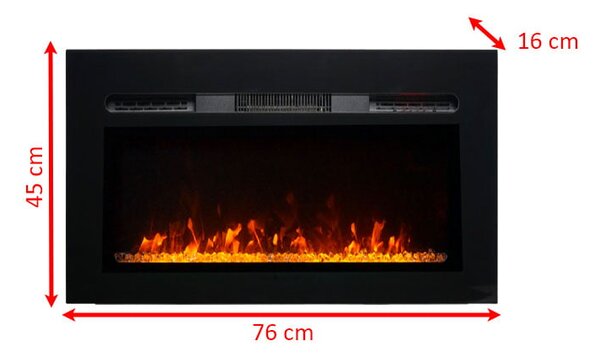 Dekorativni električni kamin, ElectricSun Paula GLASS XXS, zidni, podni i ugradbeni, s grijanjem, s plamenom u 3 boja, s daljinskim upravljačem, Š76xV