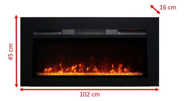 Dekorativni električni kamin, ElectricSun Paula GLASS XS, zidni, podni i ugradbeni, s grijanjem, s plamenom u 10 boja, sa zvukom i mobilnom aplikacijo