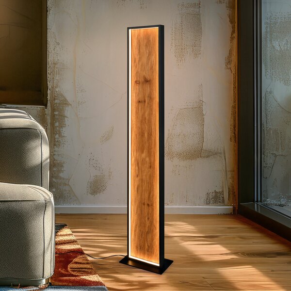 Trio Lighting LED podna lampa Kalea, visina 120 cm, boja drveta, drvo, prigušiva, Drvo, Dnevni boravak/blagovaonica, Drvo