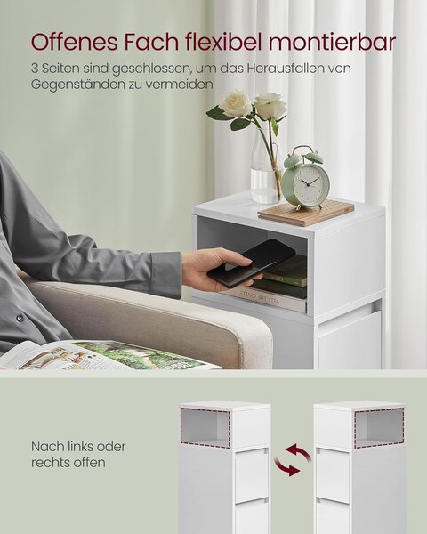 Set od 2 uska noćna ormarića s 2 ladice, 30 x 25 x 65 cm, bijele boje | VASAGLE