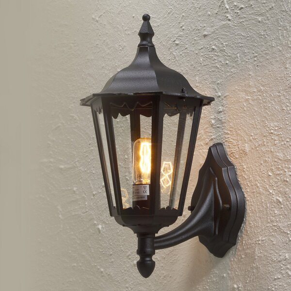 Konstsmide Vanjska zidna svjetiljka Firenze, crna, gornje grlo, 48 cm, Crno, Staklo, fenjer