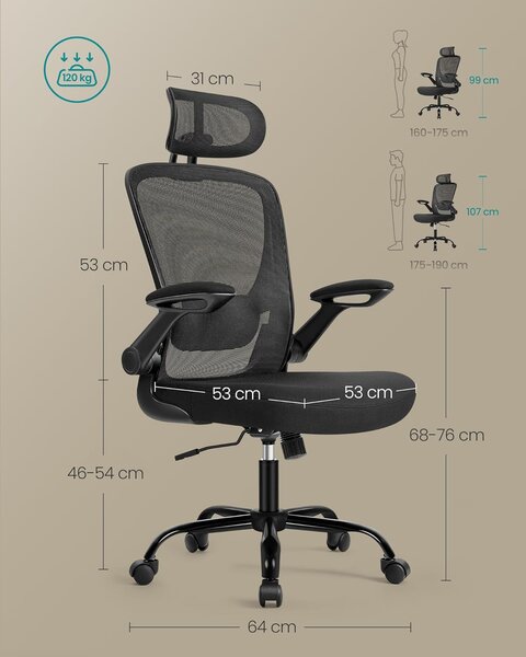 Ergonomska uredska stolica, okretna stolica s mrežastim naslonom, crne boje