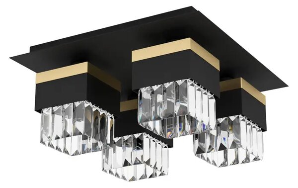 STROPNA LAMPA 4xE14, CRNO/MESING KRISTALI BARRANCAS 900302