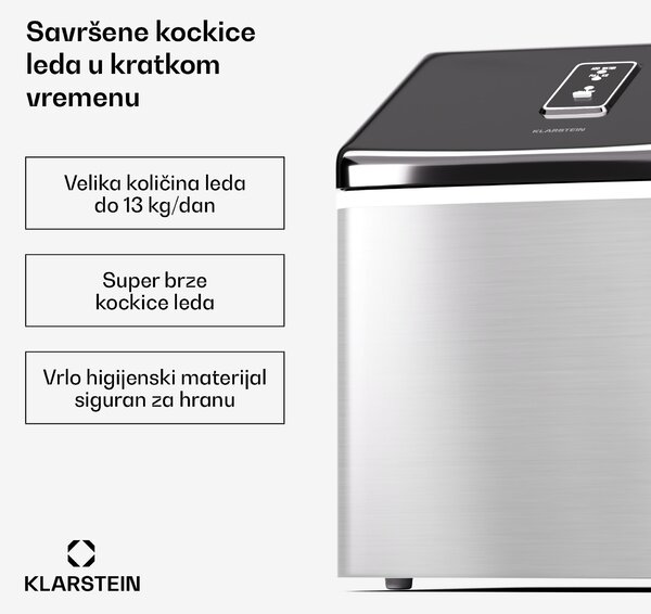 Klarstein Clearcube, ledomat, 13 kg / 24 h, nehrđajući čelik, crna