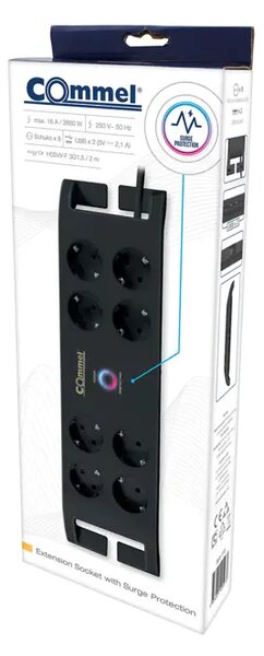 380-110 UTIČNICA 8-STRUKA+2xUSB,PRENAPONSKA ZAŠTITA,2m crna 3856024405973#