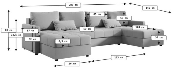 Razvlačna U kutna garnitura VENORIA 285x146 cm, krem + 2 jastuka GRATIS