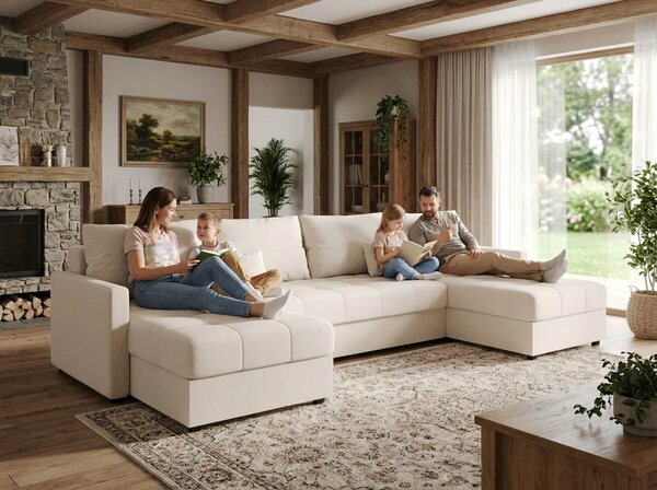 Razvlačna U kutna garnitura VENORIA 285x146 cm, krem + 2 jastuka GRATIS