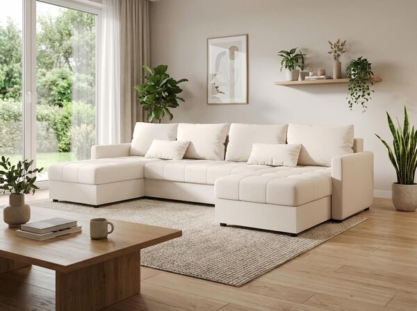 Razvlačna U kutna garnitura VENORIA 285x146 cm, krem + 2 jastuka GRATIS